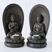 Buddha - Boeddha - 23cm - 2 set - Bruin - Theelichthouder