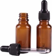 Amber (bruinglas) glazen pipetflesje - 20 ml - inclusief zwart pipet - aromatherapie