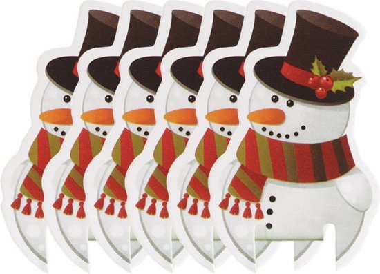 Kerst Decoratie - Glas - Diner - Versiering - sneeuwpop - Karton - Set 10  stuks | bol.com