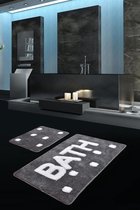 Nerge.be | Luxe Acryl Badmat Set van 2, Handgemaakt | Bath Smoked Grey 60x100cm - 50x60cm | Antibacterieel | Natuurlijke latex