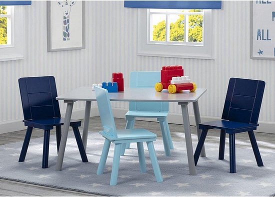 Delta Children - Kindertafel met 4 Stoelen - Kinderkamer - Duurzaam Hout -  Grijs/Blauw... | bol.com