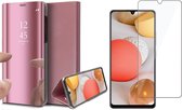 Samsung A42 Hoesje en Samsung A42 Screenprotector - Samsung Galaxy A42 Hoesje Spiegel Book Case Cover Hoes Rosegoud + Screen Protector Glas