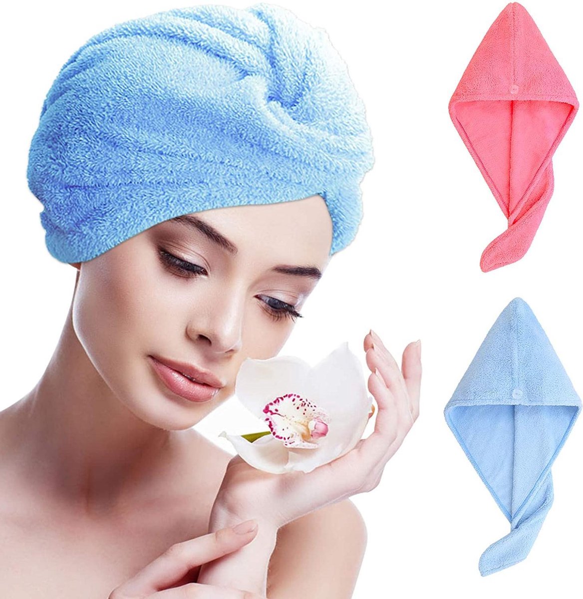 Microvezel Haar Handdoek - Blauw - 2 Stuks - Krullend & Stijl Haar - Haarhanddoek Microvezel - Microvezel Handdoek - Sneldrogend