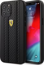 Zwart hoesje Ferrari - Backcover - iPhone 12 Pro Max - Carbon Stripes