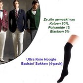 4-pack Ultra Knie Hoogte Badstof Sokken | Maat 40-46| in het Zwart Kleur