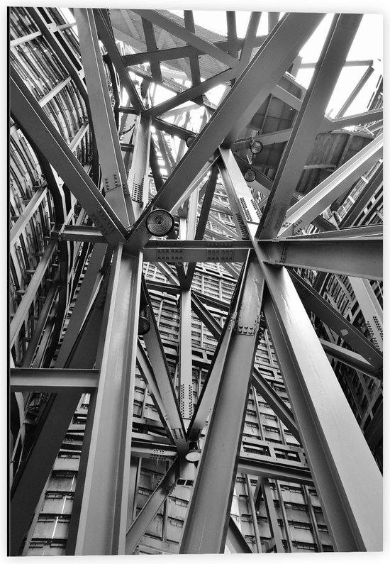 Dibond - Bouwconstructie Binnenkant (Zwart Wit) - 40x60cm Foto op Aluminium (Wanddecoratie van metaal)