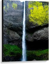 Canvas  - Waterval bij Rots - 75x100cm Foto op Canvas Schilderij (Wanddecoratie op Canvas)