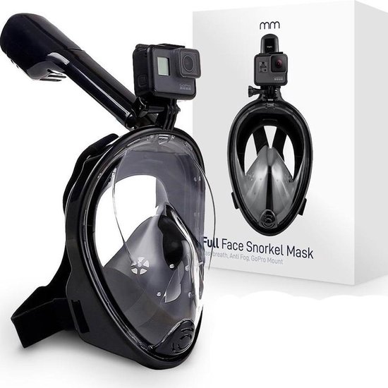 MikaMax Snorkelmasker - Full Face Duikmasker - Duikmasker - Snorkelset Zwart - GoPro Houder - Maat L / XL