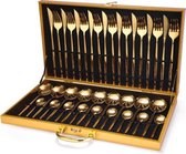 Nolad´s luxe gouden bestekset - 6 persoons Bestekset - 24-delige Bestekset - Product quality & satisfaction  - Roestvrij Staal - Inclusief luxe opbergdoos - Gouden Bestek