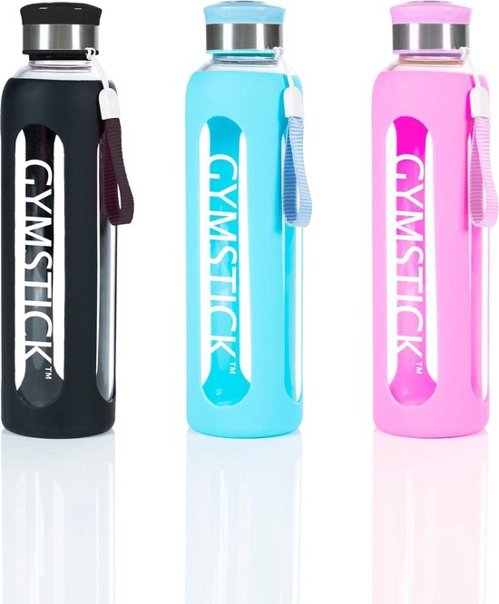Gymstick Glazen Waterfles - Drinkfles - Zwart - 600 ml van Merkloos — afbeelding 2