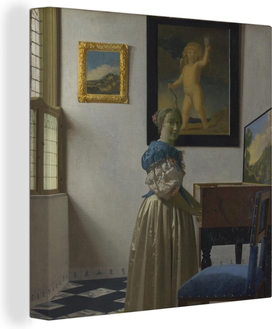 Canvas Schilderij A young woman standing at the virginal - Johannes Vermeer - 60x80 cm - Wanddecoratie