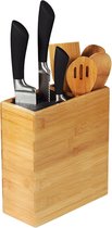 FSC® Bamboe houten - Messenblok zonder messen - Messenhouder met vak keukengerei houder - Messenblok Universeel - 20.5x7.5x23 Cm