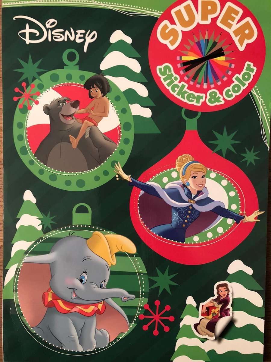 kleurboek voor kinderen met mooie disney kleurplaten marie Bambi Pinokkio dombo - leuke kerst stickers - kerst kleurboek -