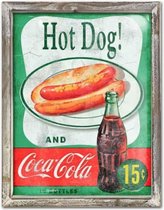 Hot Dog And Coca-Cola Vintage 44cm x 34cm Wood Framed Metal Art