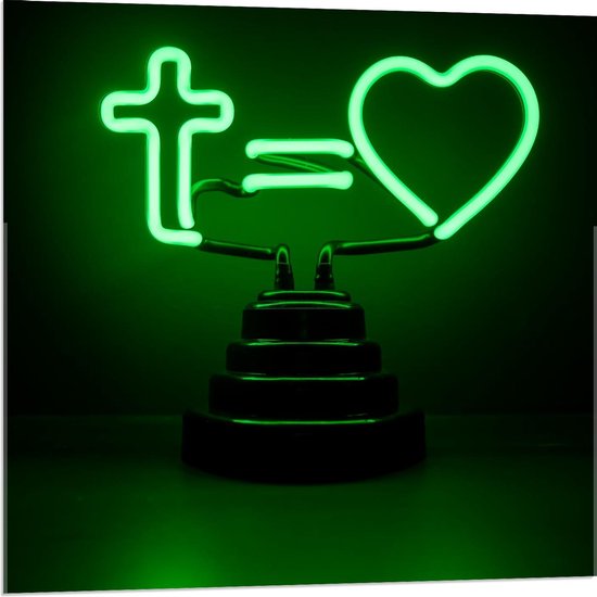 Acrylglas - Groen Lichtgevend Kruis en Hartje - 80x80cm Foto op Acrylglas (Met Ophangsysteem)