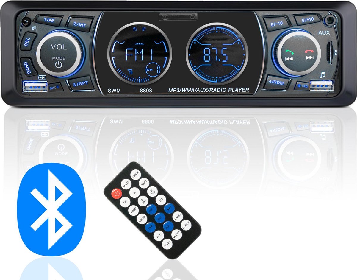 Autoradio met Bluetooth en USB Charging - Handsfree Bellen – Met Afstandsbediening – SD Kaart AUX FM Radio - Auto Accessories
