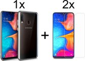 Samsung A20e Hoesje Siliconen Case - Samsung Galaxy A20e hoesje siliconen case transparant cover - 2x Samsung A20e Screenprotector
