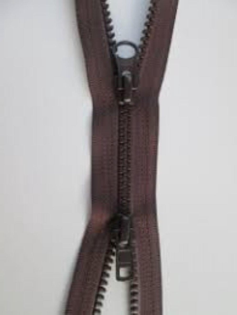 YKK DUBBEL DEELBARE RITS, Bruin, 85CM, BLOKTANDJES, PER STUK. bol