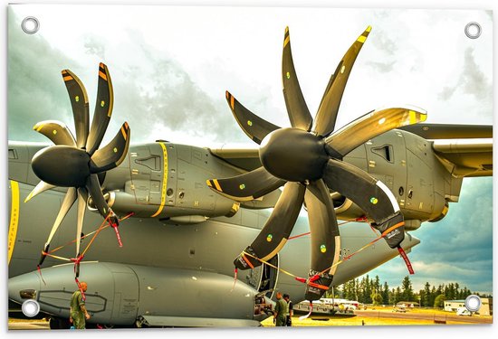 Tuinposter – Propellers van Vliegtuig - 60x40cm Foto op Tuinposter  (wanddecoratie voor buiten en binnen)