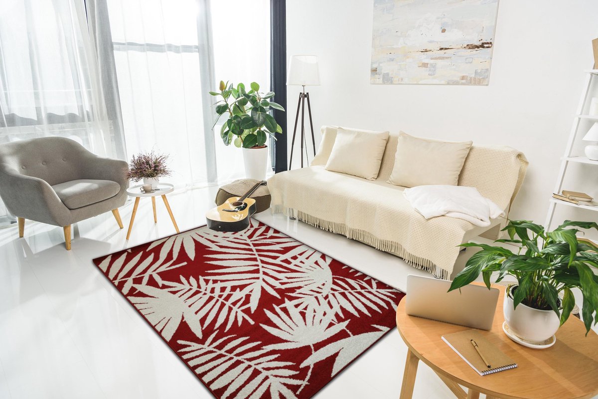 Aledin Carpets Nairobi - Laagpolig - Vloerkleed 160x230cm - Rood/Wit - Tapijt woonkamer