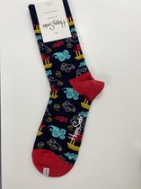 Happy Socks Spagetti Sock | Donkerblauw met Rood en Geel | Maat 36-40 | Voor de echte Pasta liefhebber