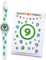 Verjaardag Horloge Kind 9 Jaar - The Original – Happy Birthday Watch + Happy Birthday Wenskaart 9 Jaar