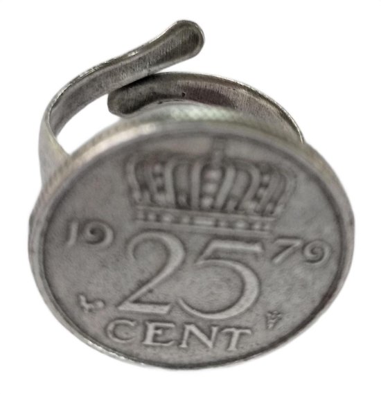 Zeeuws meisje - Ring - Jaartal 1979 - Cadeau geboortejaar jubileum - Gulden munt kwartje - verstelbaar een maat- zwaar verzilverd