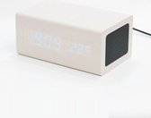 Houten Wekker | Wit Hout | Houten Qi-Draadloze Oplader | Houten Bluetooth Speaker | Wit Hout | Houten Temperatuurmeter | Datum | Houten Klok | Houten Wekker | Houten Klok | Wit Hout |