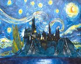 Paint by number voor volwassenen – schilderen op nummer – Abstract kasteel bij maanlicht - maan - berg – landschap – diy – zonder frame - 40x50cm