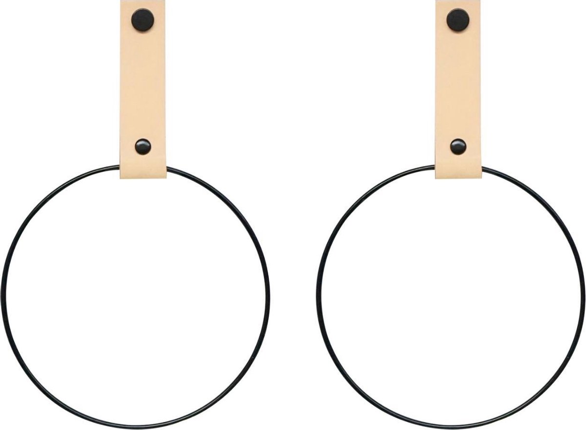 SETPRIJS! 2x Leren Handdoekring | NATUREL - maat M (handdoekhanger - handdoekhaakje)