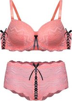 Lingerie setje kant Fine woman voorgevormde bh met short fluor oranje 90B