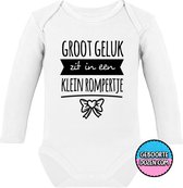 RompertjesBaby - Groot geluk zit in een klein rompertje - maat 86/92 - lange mouwen - baby - baby kleding jongens - baby kleding meisje - rompertjes baby - rompertjes baby met teks