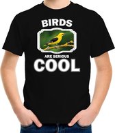 Dieren vogels t-shirt zwart kinderen - birds are serious cool shirt  jongens/ meisjes - cadeau shirt wielewaal vogel/ vogels liefhebber M (134-140)
