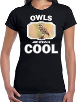 Dieren uilen t-shirt zwart dames - owls are serious cool shirt - cadeau t-shirt steenuil/ uilen liefhebber XS