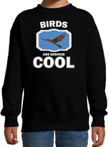 Dieren vogels sweater zwart kinderen - birds are serious cool trui jongens/ meisjes - cadeau vliegende havik roofvogel/ vogels liefhebber 9-11 jaar (134/146)