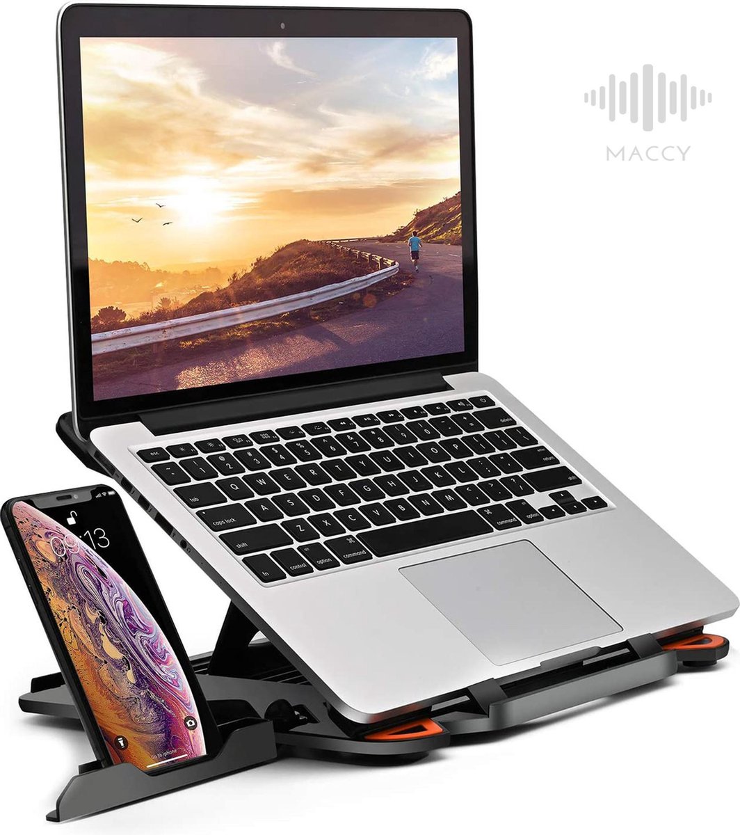 Ergonomische Laptop Standaard - Met Telefoonhouder - Laptophouder - Laptopstand - Laptop standaard Verstelbaar - Verstelbaar - Draaibaar - Laptop Verhoger - Thuiswerken - Laptop Tafel - Tot 17 inch - Notebook Standaard - Vaderdag - Vader cadeautjes