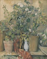 Paul Cézanne, Pots en terre cuite et fleurs, 1891–1892 op canvas, afmetingen van dit schilderij zijn 45 X 100 CM
