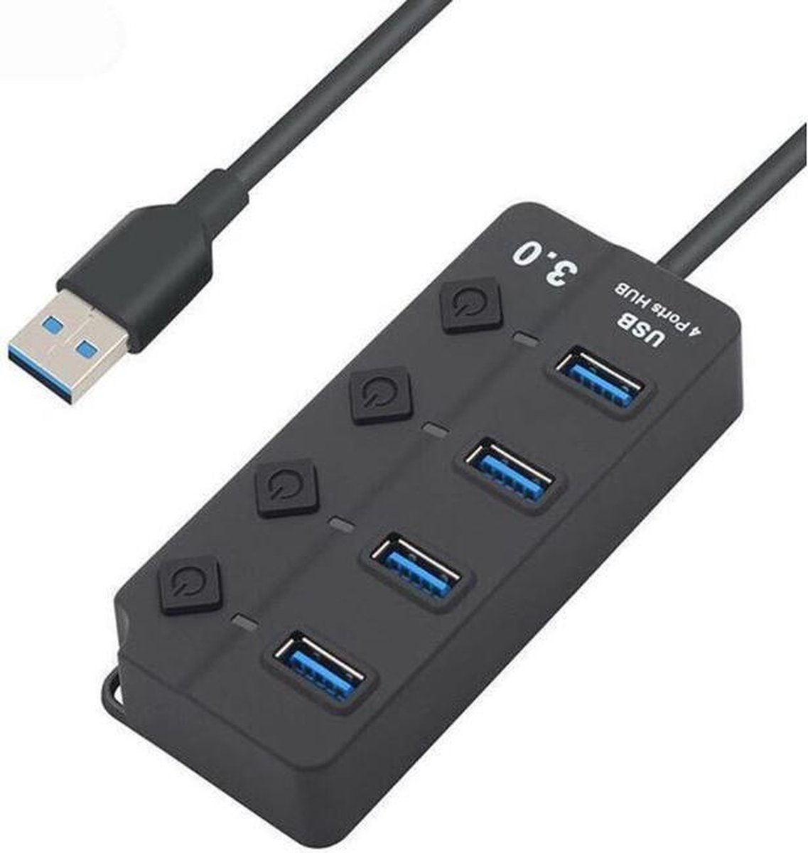 Creartix - 4 Poorten USB 3.0 Hub - 5 GBPS - USB Splitters - USB Switch - Verdeler - met Aan/Uit schakelaar & LED-licht - Compatibel Windows & Apple - Zwart