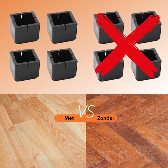 FLOOQ - Couvre-jambes de chaise - avec Feutre anti-rayures - Protège-jambes de chaise - Protection du sol - Protège-jambes de chaise - 24 pièces - 30-35mm - Zwart - Carré