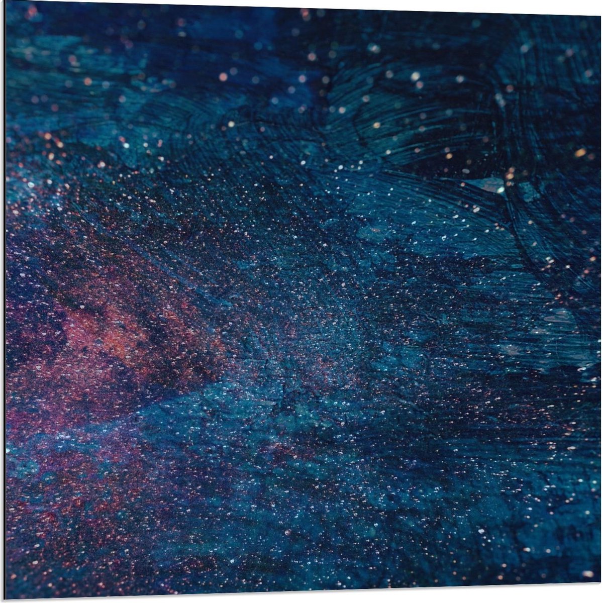 Dibond - Blauwe Verf met Zilveren Glitters - 80x80cm Foto op Aluminium (Wanddecoratie van metaal)