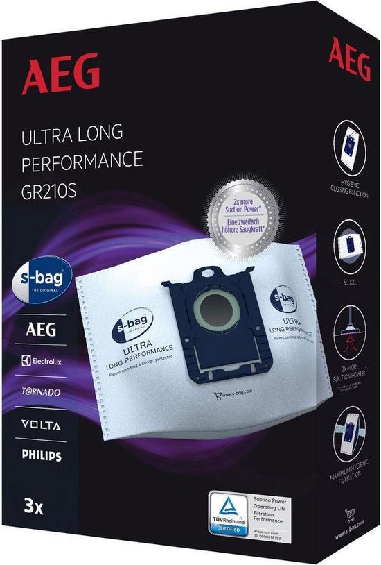 AEG stofzuigerzakken s-bag Ultra Long Performance 3 stuks GR210s | bol.com