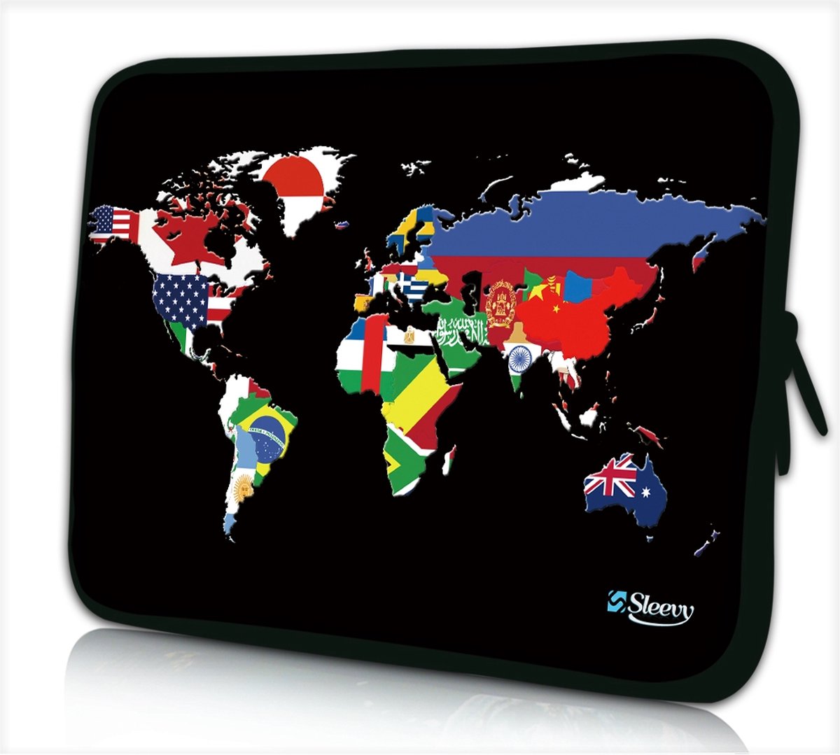 Sleevy 13.3 laptophoes/macbookhoes wereldkaart en vlaggen - laptop sleeve - Sleevy collectie 300+ designs