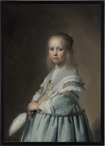 Poster In Zwarte Lijst - Portret Meisje In Het Blauw - Johannes Verspronck - Large 70x50 - Gouden Eeuw