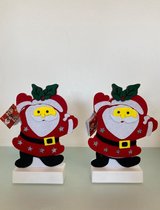 Kerst decoratiebeeld van vilt: kerstman - set van 2 stuks (LED verlichting)