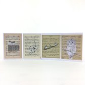 B-creativ - wenskaarten set (4 kaarten) - vogel illustraties - meesjes, uil - dubbelgevouwen - incl envelop - A6 formaat - blanco