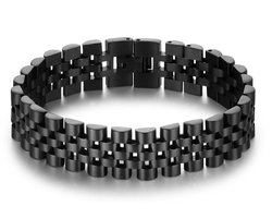 Jubilee Stijl Heren Armband - Horlogeband Stijl - Zwart - Staal - 15mm - Armbanden - Vaderdag Cadeau Geschenk - Mannen Cadeautjes Accesoires