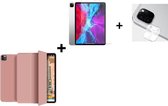 iPad Pro 11 2020 Hoesje - 11 inch - iPad pro 11 2020 Screenprotector - Camera protector - Tri fold book case Tablet hoesje met stand Rose Goud + Tempered Gehard Glas + Camera lens protector