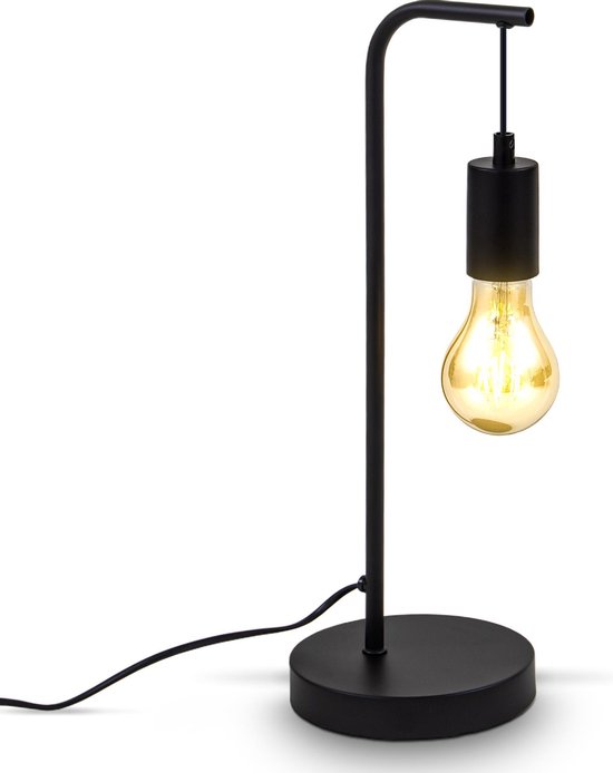 B.K.Licht - Zwarte Tafellamp - industriële deisgn - metaalen bedlamp - voor binnen - retro slaapkamer lamp - met E27 fitting - excl. lichtbron