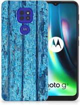 Coque Téléphone pour Motorola Moto G9 Play | E7 Plus Housse Coque Bois Bleu