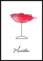 Poster Manhattan - 30x40 cm Met Fotolijst - Cocktail Poster - Ingelijst - WALLLL